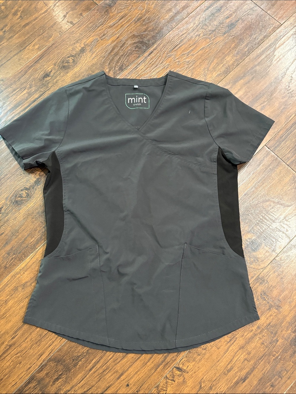 Mint Charcoal V-Neck Scrub Top with Black Panels